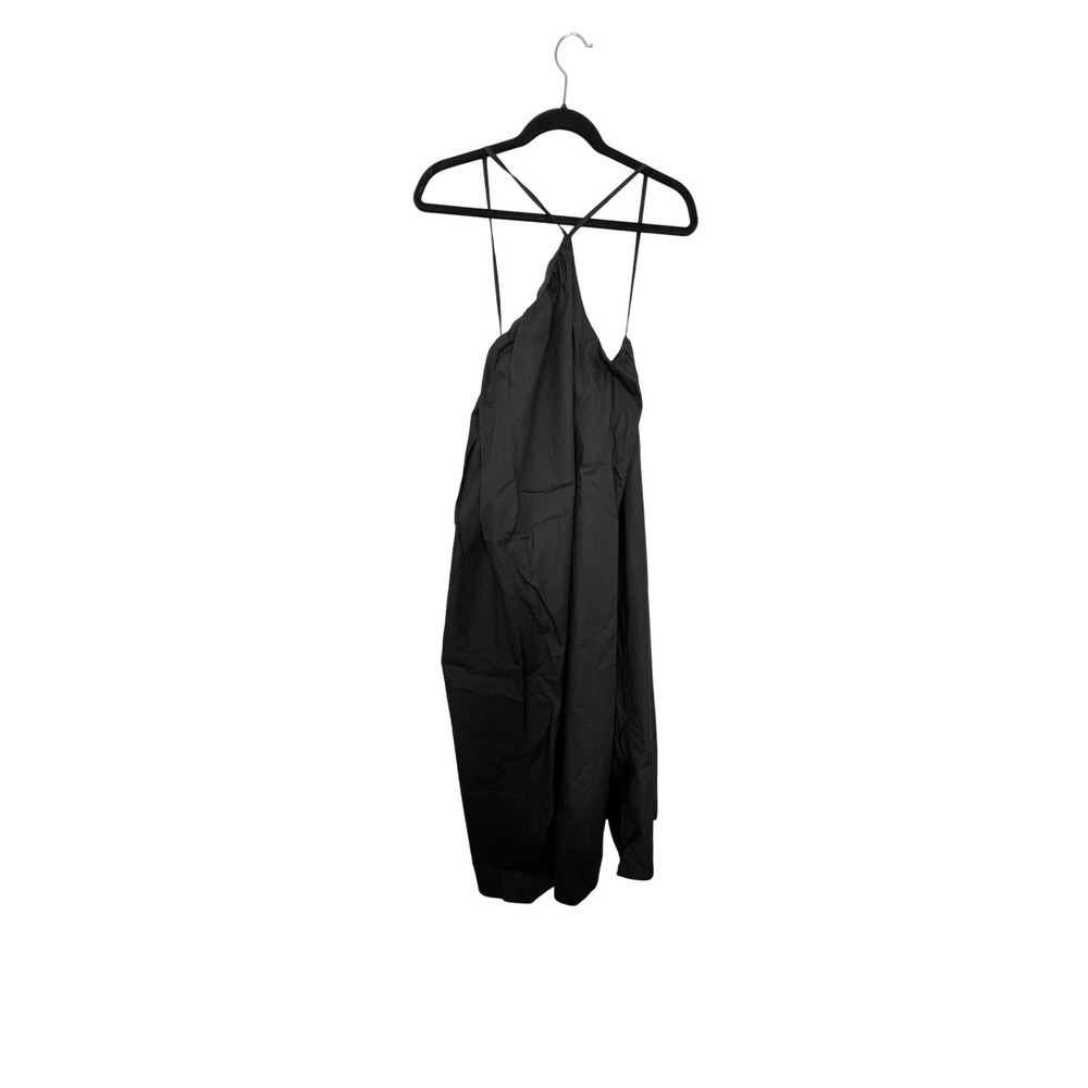 Commense 100% Cotton Black Midi Dress Halter Straps Sleeveless Size M‎